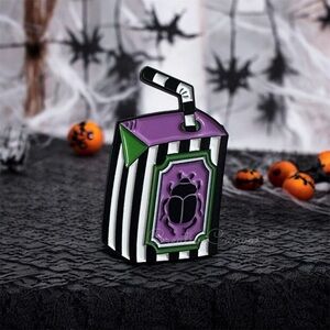 Beetlejuice Striped Juice Box Enamel Pin